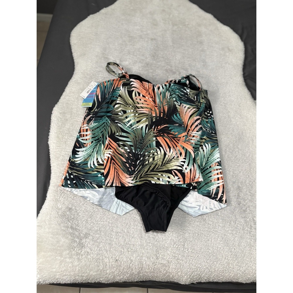 Swim Solutions Size 24 W PALM DELIGHT Plus Size Handkerchief One-Piece Swimsuit - Picture 2 of 9